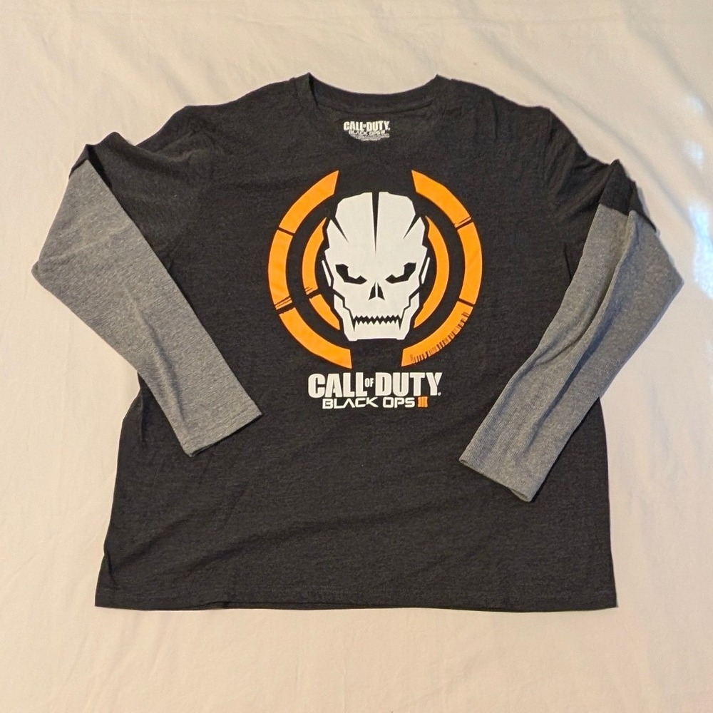 Call of Duty Black Ops III Men 2XL Graphic Long Sleeve Shirt Charcoal Grey Skull